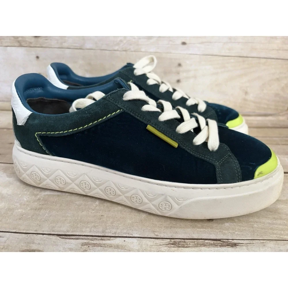 TORY BURCH Ladybug Teal Velvet Low-Top Women's Sneakers Size 9.5